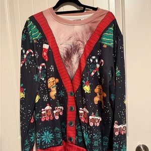 Funny Holiday Cardigan Sweater with Chest Print